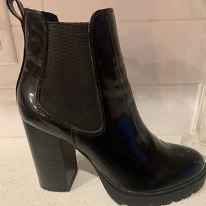 Black faux leather booties from Dynamite
